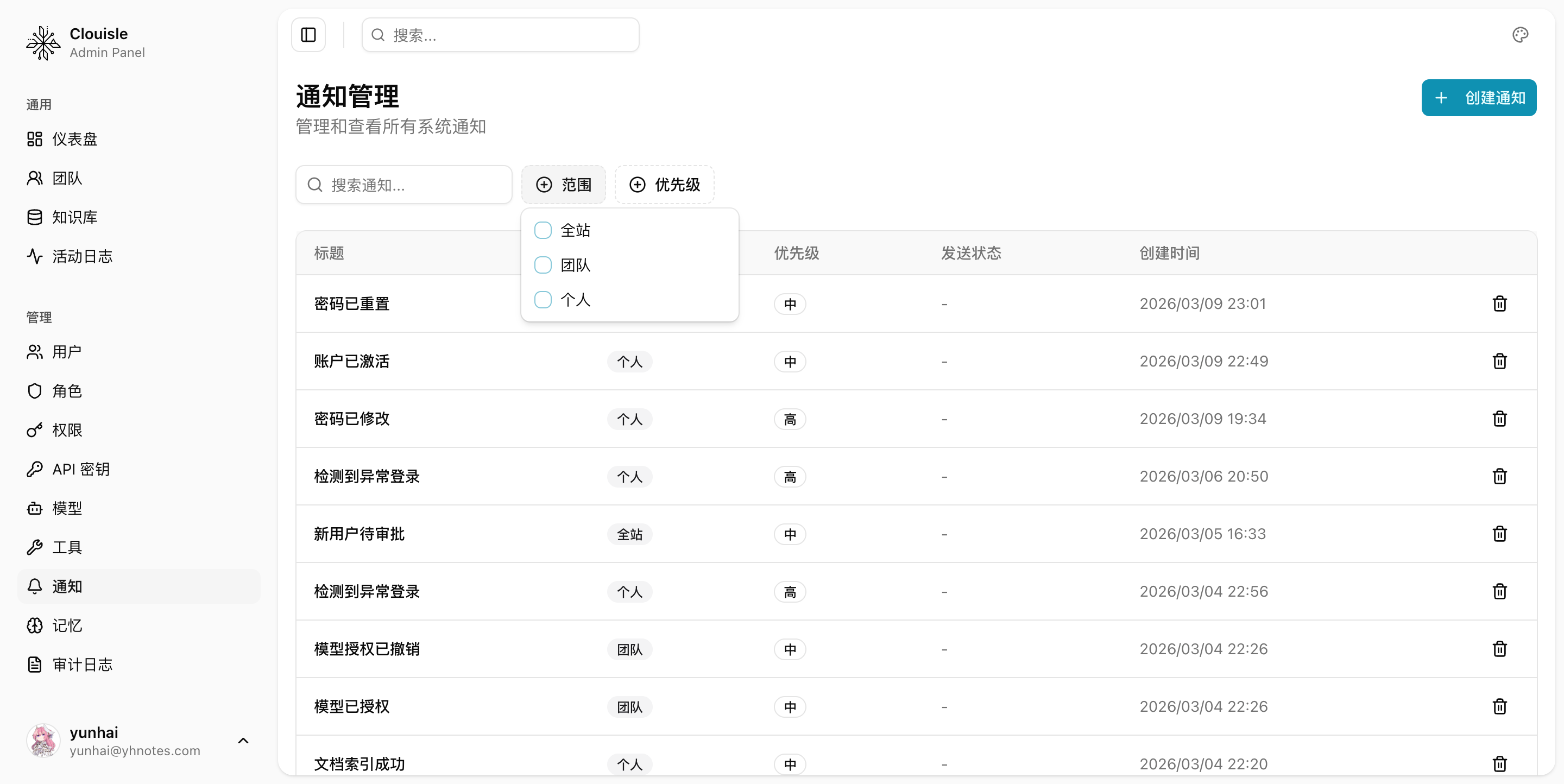 通知范围筛选器
