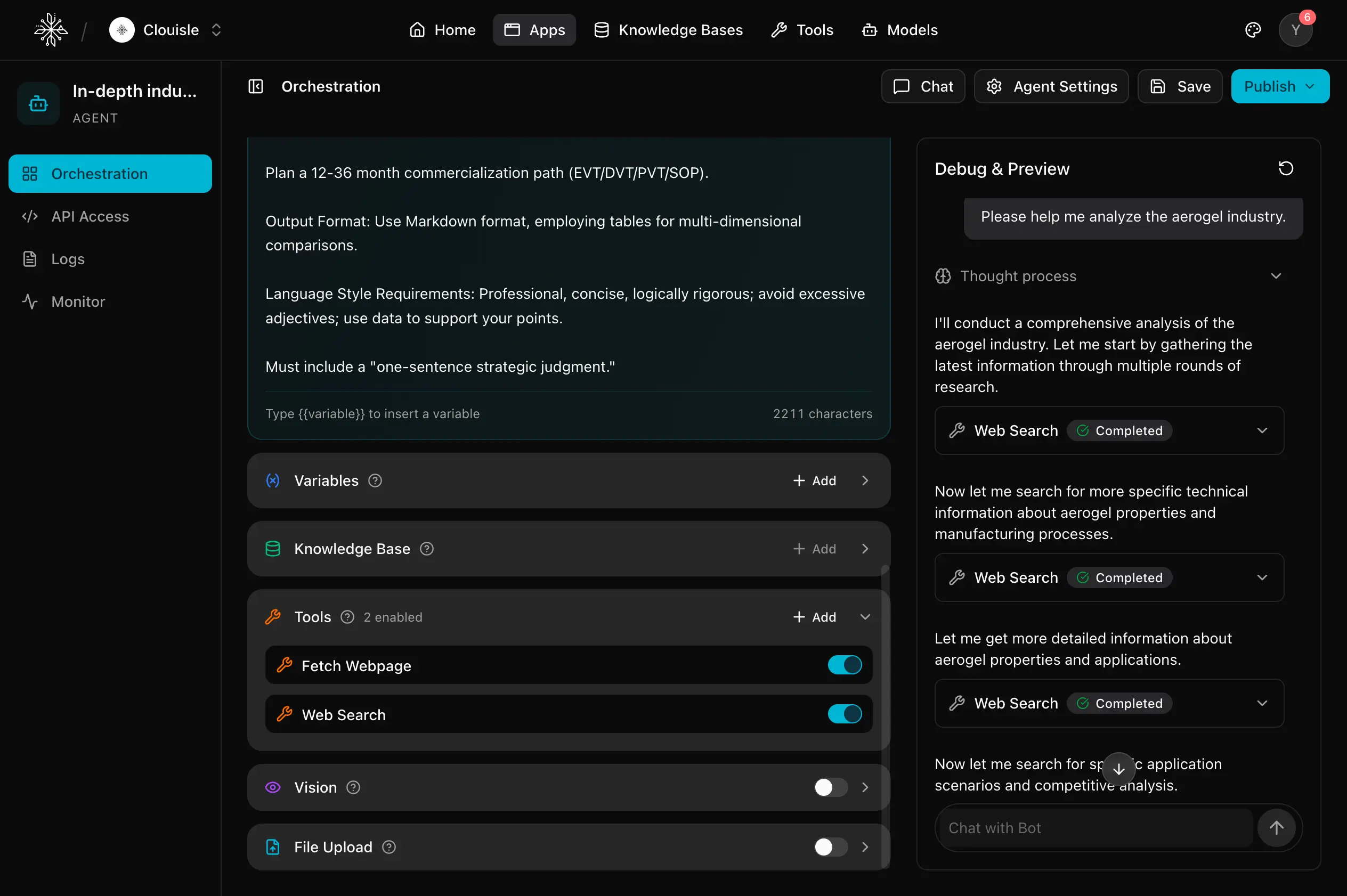 Agent workspace interface